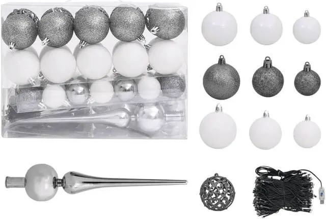 Alt view image 11 of 13 - vidaXL Artificial Christmas Tree with LEDs&Ball Set White 47.2"