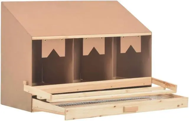 Alt view image 3 of 11 - vidaXL Chicken Laying Nest 3 Compartments 36.6"x15.7"x25.6" Solid Pine Wood