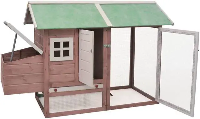 Alt view image 7 of 12 - vidaXL Chicken Cage Mocha 66.9"x31.9"x43.3" Solid Pine & Fir Wood