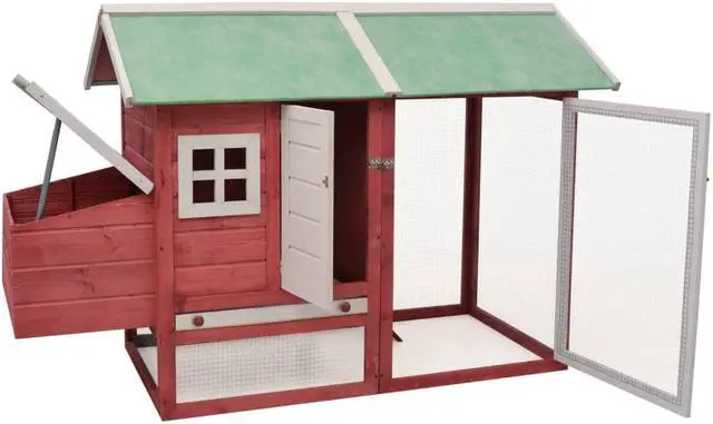 Alt view image 7 of 12 - vidaXL Chicken Cage Red 66.9"x31.9"x43.3" Solid Pine & Fir Wood