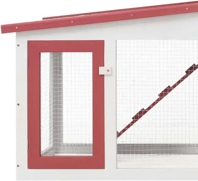 Alt view image 3 of 8 - vidaXL Outdoor Large Rabbit Hutch Red and White 80.3"x17.7"x33.5" Wood