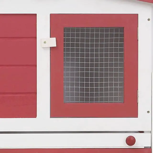 Alt view image 4 of 8 - vidaXL Outdoor Large Rabbit Hutch Red and White 80.3"x17.7"x33.5" Wood