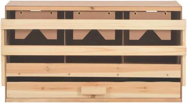 Alt view image 5 of 11 - vidaXL Chicken Laying Nest 3 Compartments 28.3"x13"x15" Solid Pine Wood