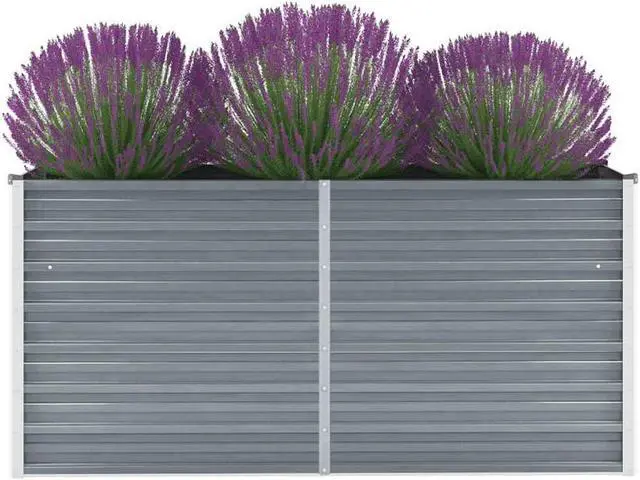 Alt view image 16 of 16 - vidaXL Raised Garden Bed Flower Bed Galvanized Steel Outdoor Planter Gray