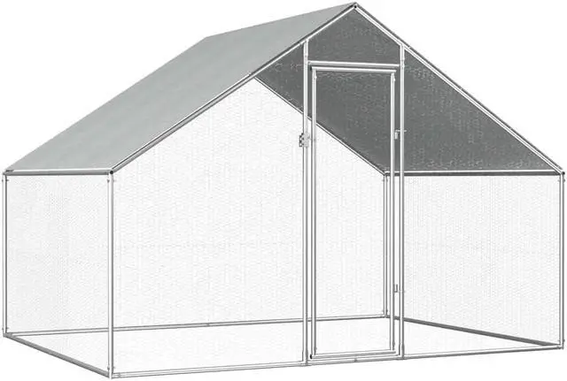 Alt view image 5 of 11 - vidaXL Outdoor Chicken Cage 9'x6.6'x6'3" Galvanized Steel