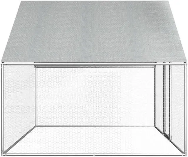 Alt view image 7 of 11 - vidaXL Outdoor Chicken Cage 9'x6.6'x6'3" Galvanized Steel