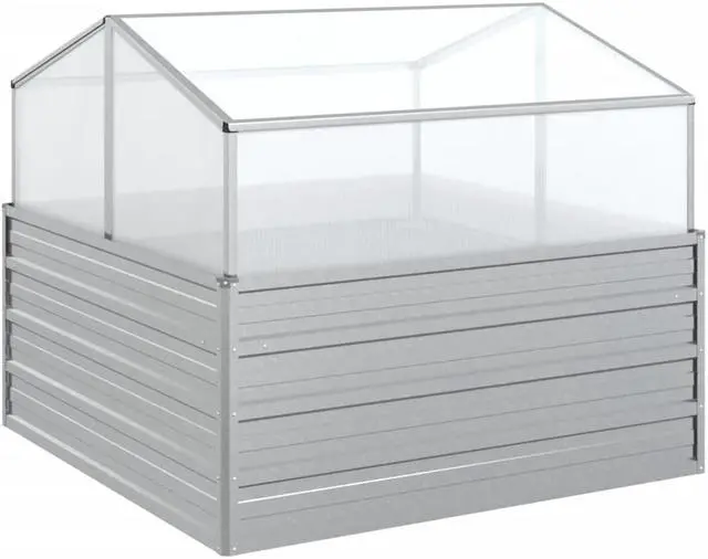 Alt view image 8 of 18 - vidaXL Cold Frame Raised Garden Bed with Cover Greenhouse Galvanized Steel