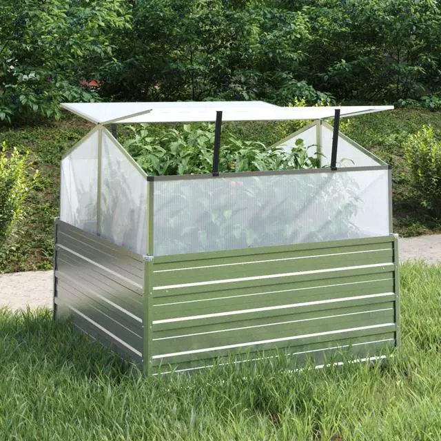 Alt view image 7 of 18 - vidaXL Cold Frame Raised Garden Bed with Cover Greenhouse Galvanized Steel