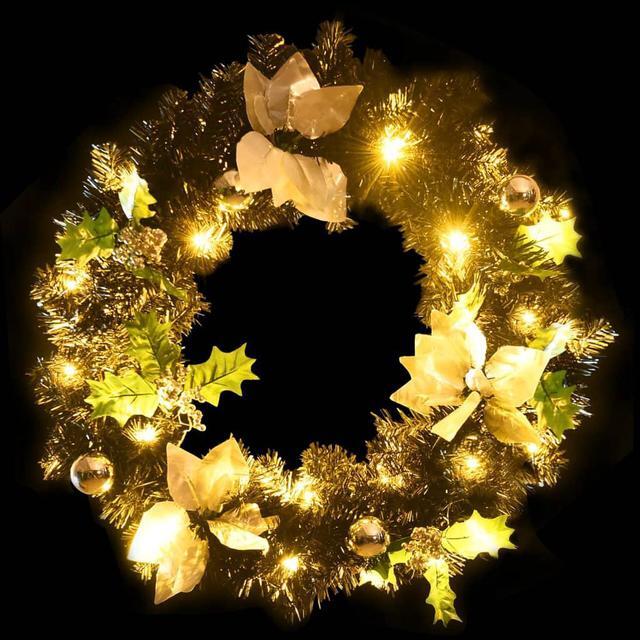 Alt view image 10 of 14 - vidaXL Christmas Wreath with LED Lights Black 23.6" PVC