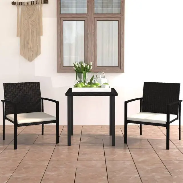 Alt view image 7 of 12 - vidaXL 3 Piece Garden Dining Set Poly Rattan Black