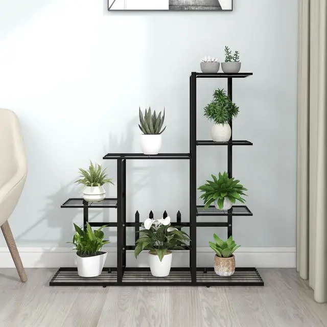 Alt view image 7 of 13 - vidaXL Flower Stand 37.2"x9.8"x34.6" Black Metal