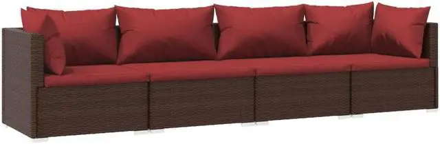 Alt view image 6 of 10 - vidaXL 4 Piece Patio Lounge Set with Cushions Poly Rattan Brown