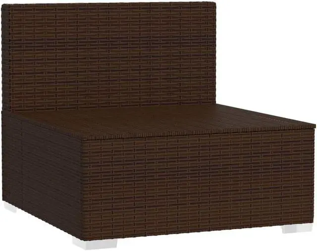 Alt view image 7 of 16 - vidaXL Patio Middle Sofa with Cushions Brown Poly Rattan