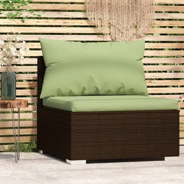 Alt view image 5 of 16 - vidaXL Patio Middle Sofa with Cushions Brown Poly Rattan