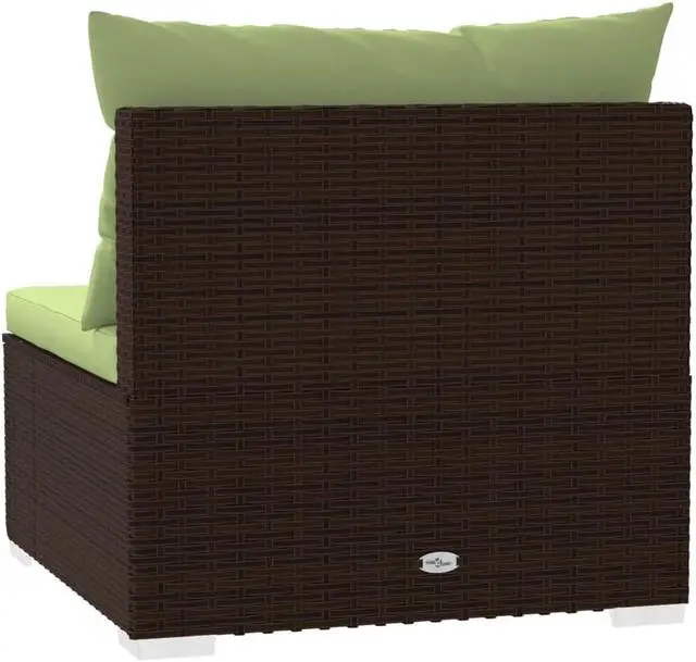 Alt view image 9 of 16 - vidaXL Patio Middle Sofa with Cushions Brown Poly Rattan