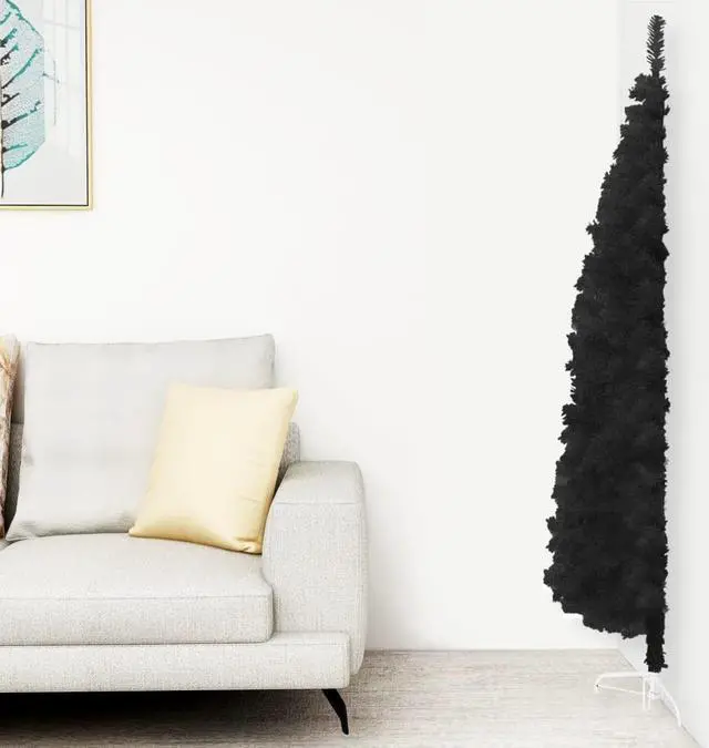 Alt view image 5 of 12 - vidaXL Christmas Tree Decor Slim Artificial Half Xmas Tree with Stand Black