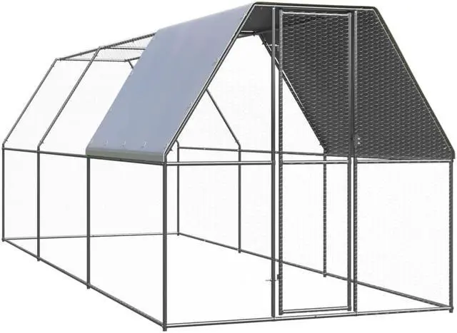 Alt view image 7 of 11 - vidaXL Outdoor Chicken Cage 6.6'x19.7'x6.6' Galvanized Steel