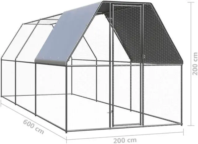 Alt view image 11 of 11 - vidaXL Outdoor Chicken Cage 6.6'x19.7'x6.6' Galvanized Steel
