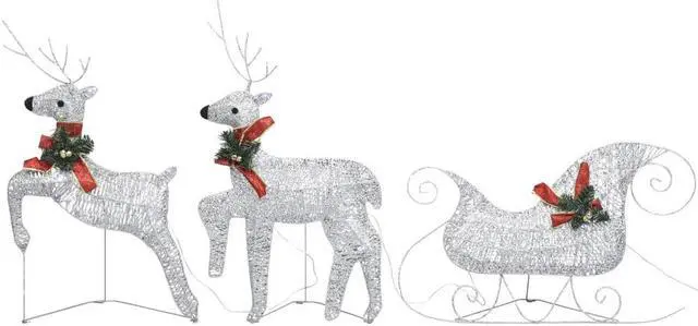 Alt view image 11 of 15 - vidaXL Reindeer & Sleigh Christmas Decoration 60 LEDs Outdoor Silver