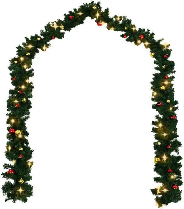 Alt view image 16 of 17 - vidaXL Christmas Garland Artificial Garland with Baubles and LED Lights Green