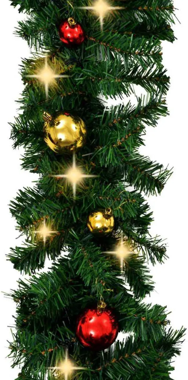 Alt view image 17 of 17 - vidaXL Christmas Garland Artificial Garland with Baubles and LED Lights Green
