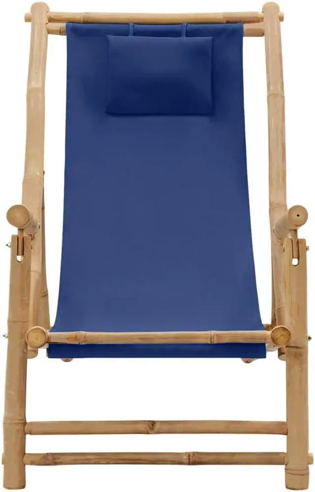Alt view image 5 of 13 - vidaXL Deck Chair Bamboo and Canvas Navy Blue