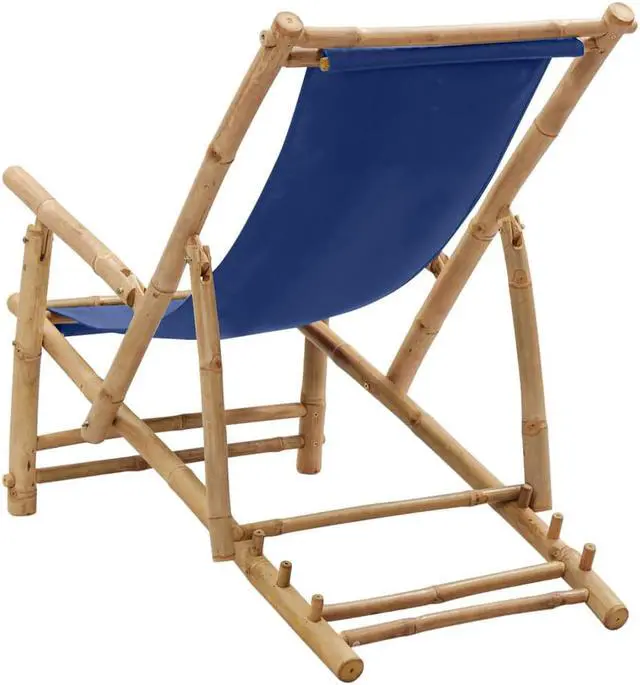 Alt view image 7 of 13 - vidaXL Deck Chair Bamboo and Canvas Navy Blue