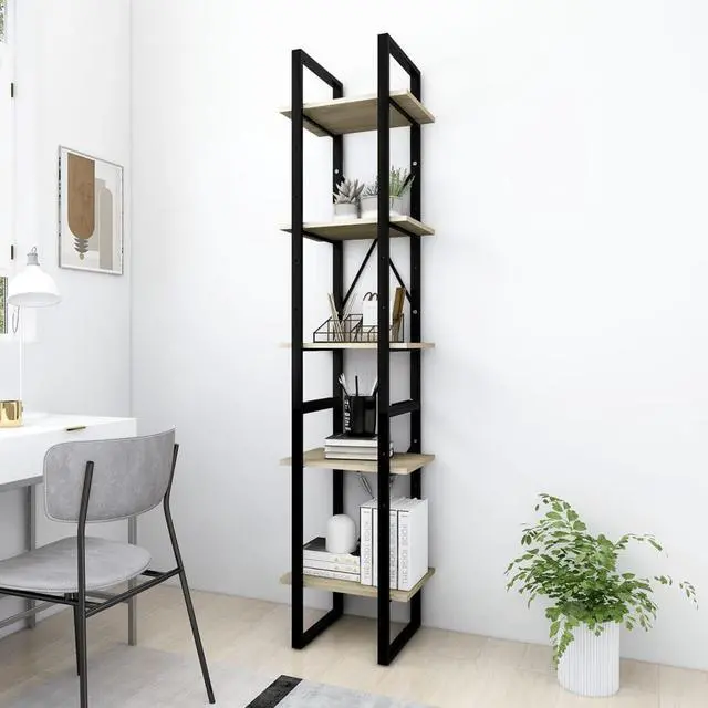 Alt view image 5 of 11 - vidaXL 5-Tier Book Cabinet Sonoma Oak 15.7"x11.8"x68.9" Engineered Wood