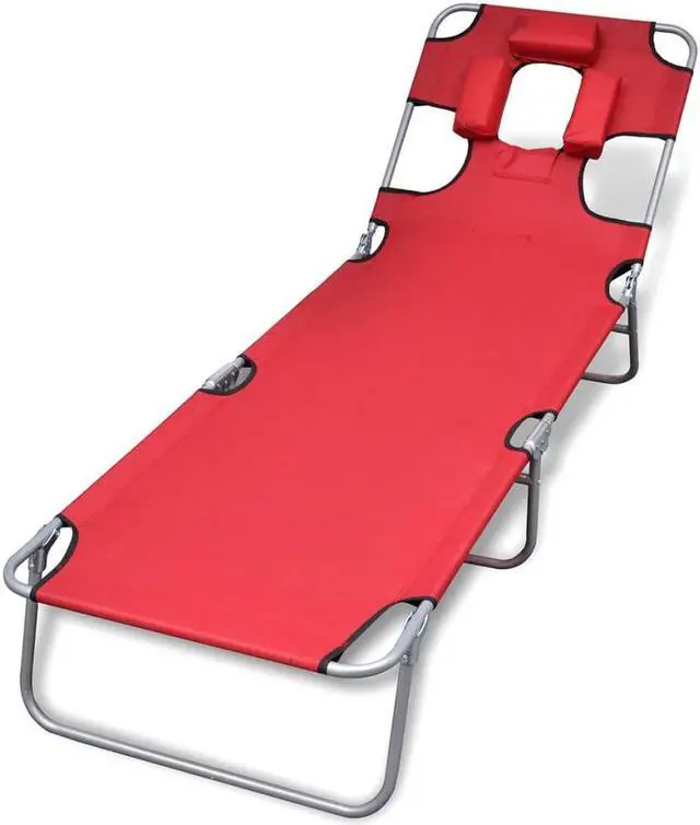 Alt view image 4 of 10 - vidaXL Folding Sun Lounger with Head Cushion Powder-coated Steel Red