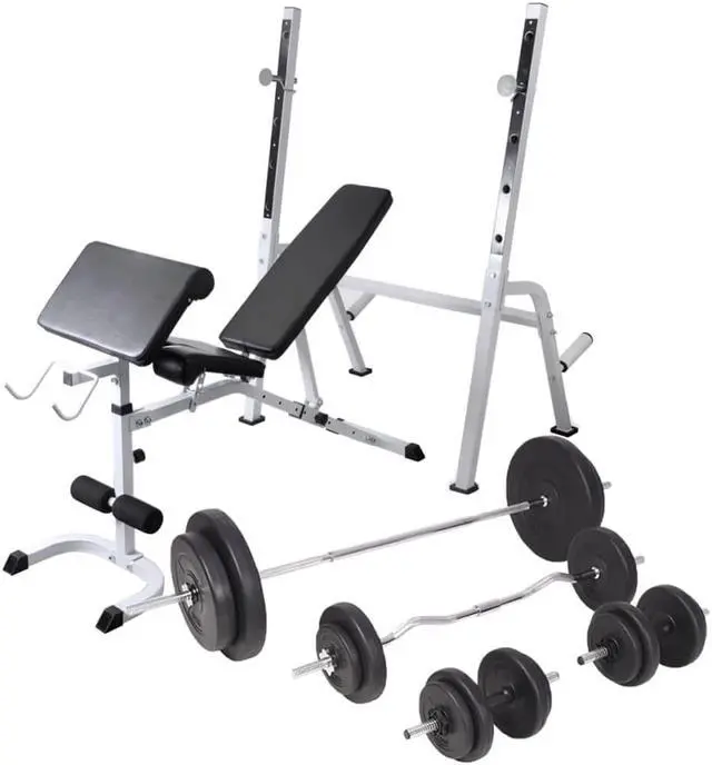 Main image of vidaXL Workout Bench with Weight Rack, Barbell and Dumbbell Set 198.4 lb