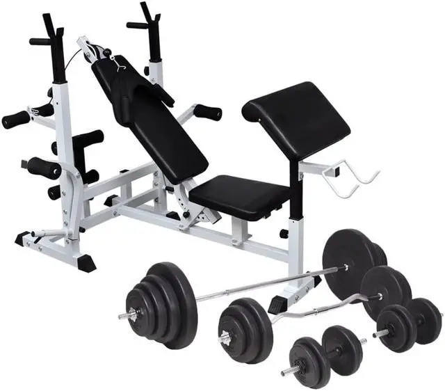 Main image of vidaXL Weight Bench with Weight Rack, Barbell and Dumbbell Set 264.6 lb