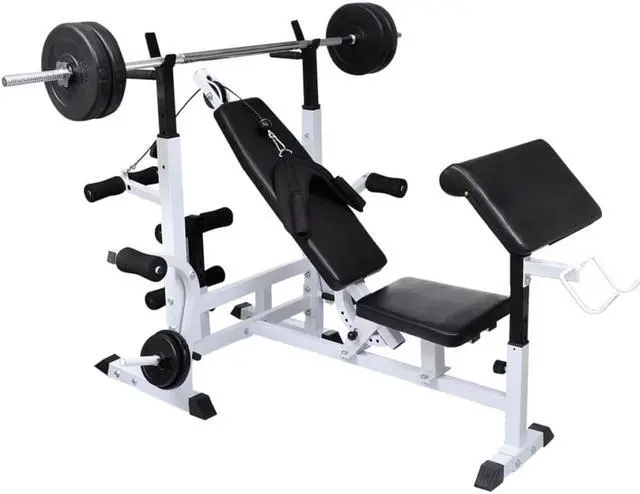 Alt view image 2 of 11 - vidaXL Weight Bench with Weight Rack, Barbell and Dumbbell Set 264.6 lb