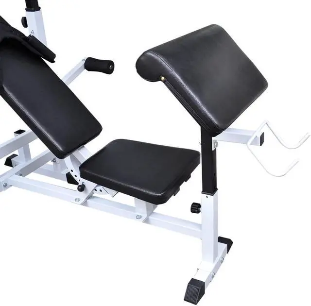 Alt view image 3 of 10 - vidaXL Weight Bench with Weight Rack, Barbell and Dumbbell Set 198.4 lb