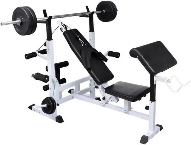 Main image of vidaXL Weight Bench with Weight Rack, Barbell and Dumbbell Set 198.4 lb