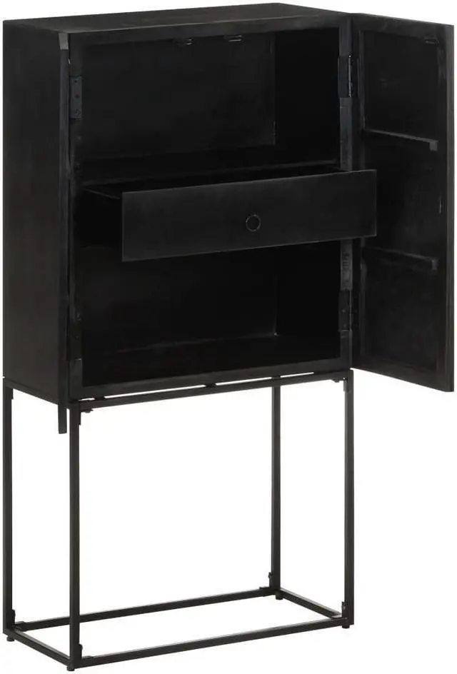 Alt view image 6 of 18 - vidaXL Sideboard Kitchen Storage Cabinet Black Solid Wood Acacia and Mango