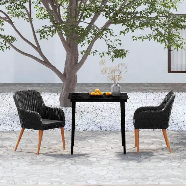 Alt view image 7 of 12 - vidaXL 3 Piece Patio Dining Set with Cushions Black