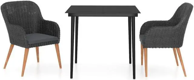 Alt view image 8 of 12 - vidaXL 3 Piece Patio Dining Set with Cushions Black