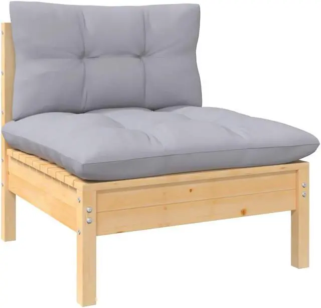 Alt view image 8 of 15 - vidaXL 2-Seater Patio Sofa with Gray Cushions Solid Pinewood