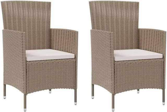 Alt view image 7 of 18 - vidaXL Patio Chairs with Cushions 2 pcs Poly Rattan Beige