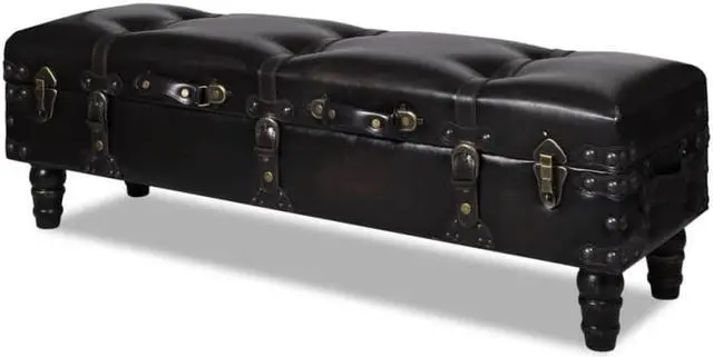 Alt view image 7 of 12 - vidaXL Storage Bench 43.7" Dark Brown Solid Wood Pine&Faux Leather
