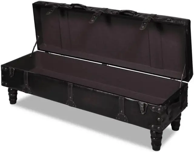 Alt view image 8 of 12 - vidaXL Storage Bench 43.7" Dark Brown Solid Wood Pine&Faux Leather