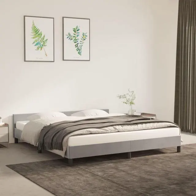 Alt view image 7 of 18 - vidaXL Bed Frame with Headboard Light Gray 76"x79.9" King Velvet