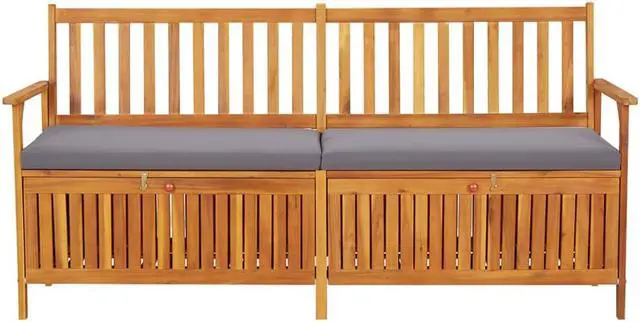 Alt view image 8 of 13 - vidaXL Storage Bench with Cushion 66.9" Solid Wood Acacia