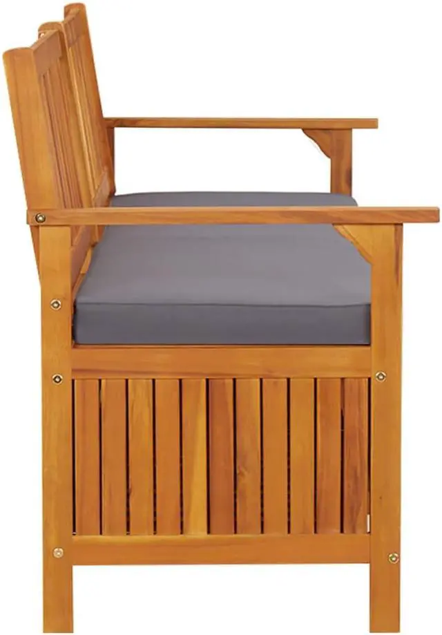 Alt view image 9 of 13 - vidaXL Storage Bench with Cushion 66.9" Solid Wood Acacia
