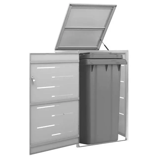 Alt view image 7 of 13 - vidaXL Single Wheelie Bin Shed 27.2"x30.5"x45.3" Stainless Steel