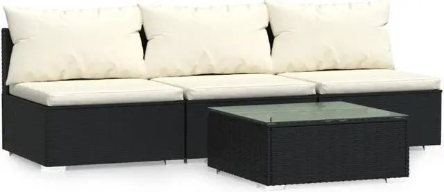 Main image of vidaXL 4 Piece Patio Lounge Set with Cushions Black Poly Rattan
