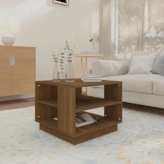 Alt view image 13 of 16 - vidaXL Coffee Table Brown Oak Engineered Wood Side Tea Sofa Table Furniture