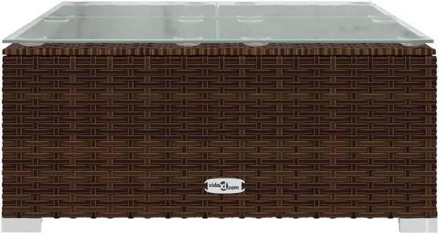 Alt view image 7 of 12 - vidaXL Patio Coffee Table Brown 23.6"x23.6"x11.8" Poly Rattan & Glass