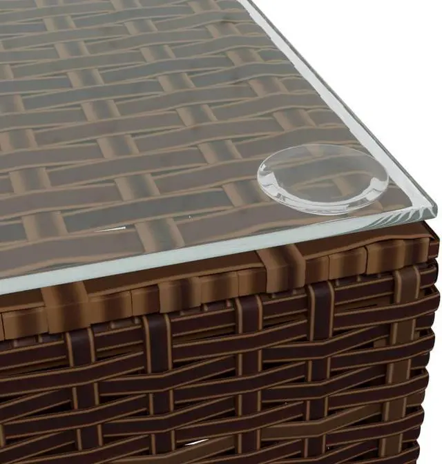 Alt view image 8 of 12 - vidaXL Patio Coffee Table Brown 23.6"x23.6"x11.8" Poly Rattan & Glass
