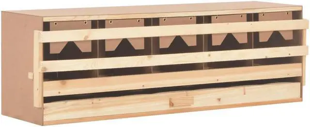 Alt view image 2 of 10 - vidaXL Chicken Laying Nest 5 Compartments 46.1"x13"x15" Solid Pine Wood